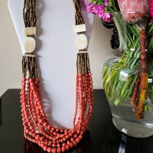 Noonday Paper Bead Bronze Horn Long Necklace